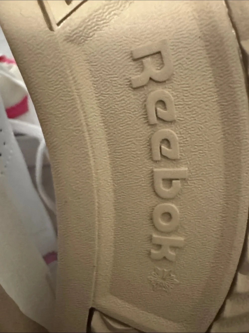 Reebok White Sneakers with Beige Suede and Pink Accents